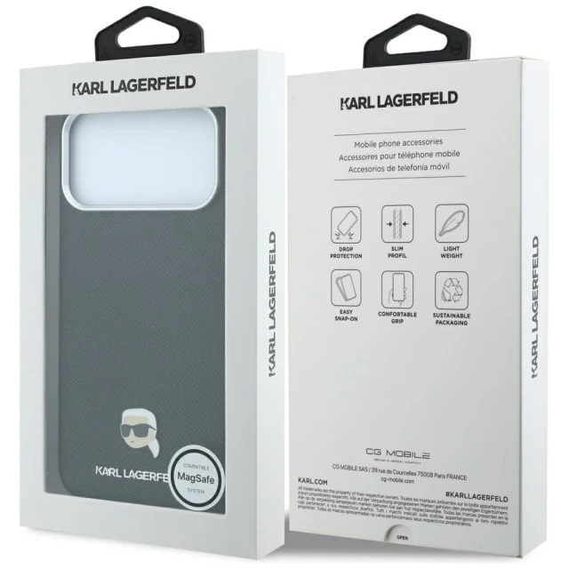 Чохол Karl Lagerfeld Grained Karl Head Metal для iPhone 18 Pro | 17 Pro Black (KLHMP18L6PSKHLK)
