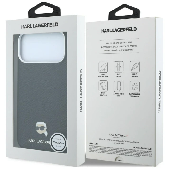 Чохол Karl Lagerfeld Grained Karl Head Metal для iPhone 18 Pro Max | 17 Pro Max Black (KLHMP18X6PSKHLK)