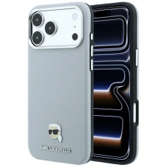 Чехол Karl Lagerfeld Grained Karl Head Metal для iPhone 18 Pro Max | 17 Pro Max Grey (KLHMP18X6PSKHLG)