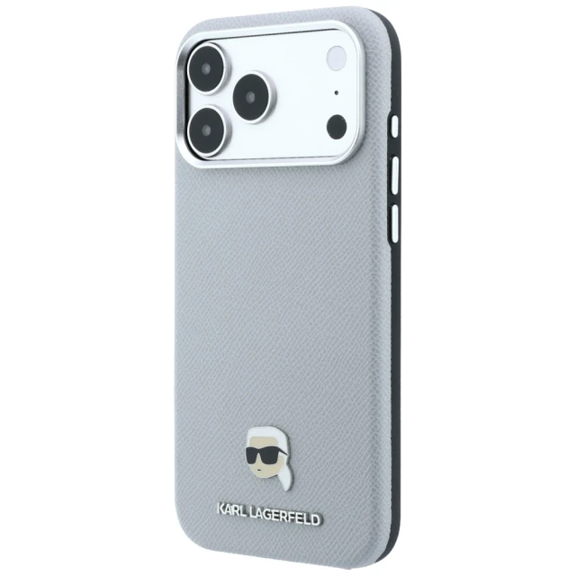 Чохол Karl Lagerfeld Grained Karl Head Metal для iPhone 18 Pro Max | 17 Pro Max Grey (KLHMP18X6PSKHLG)