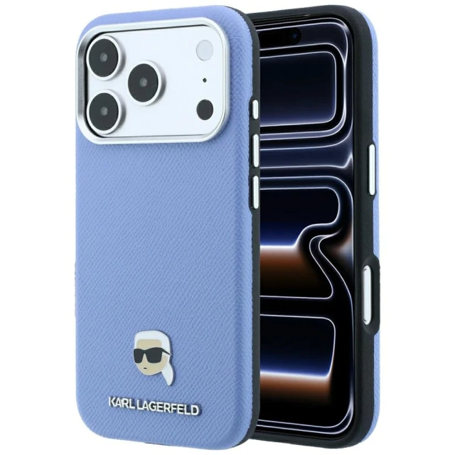 Чохол Karl Lagerfeld Grained Karl Head Metal для iPhone 18 Pro | 17 Pro Blue (KLHMP18L6PSKHLB)