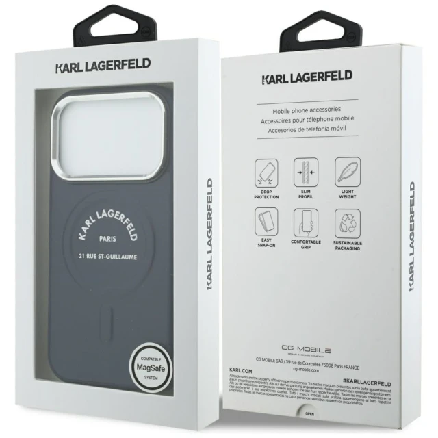 Чохол Karl Lagerfeld Embossed Open Ring RSG Logo для iPhone 18 Pro | 17 Pro Blue (KLHMP18LPSKRSGEB)