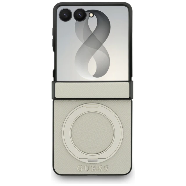 Чохол Guess Magnetic Ring Stand Grained Classic Logo для Samsung Galaxy Flip 8 Beige (GUHMZF86PSGRSCLE)