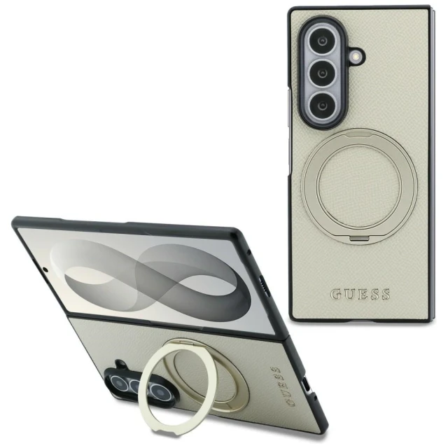 Чохол Guess Magnetic Ring Stand Grained Classic Logo для Samsung Galaxy Fold 8 Ultra Beige (GUHMZFD86PSGRSCLE)
