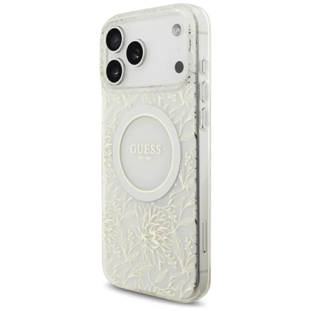 Чохол Guess IML Flowers Allover Electroplated with Pearl Strap для iPhone 18 Pro Max | 17 Pro Max White (GUHMP18XHCPOFPH)