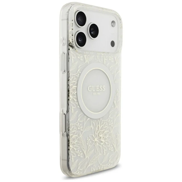 Чохол Guess IML Flowers Allover Electroplated with Pearl Strap для iPhone 18 Pro Max | 17 Pro Max White (GUHMP18XHCPOFPH)