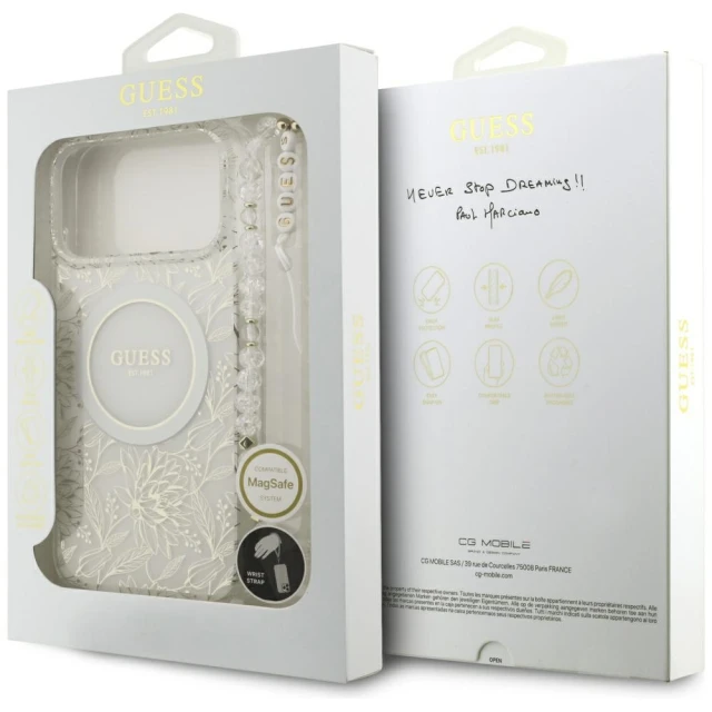 Чохол Guess IML Flowers Allover Electroplated with Pearl Strap для iPhone 18 Pro Max | 17 Pro Max White (GUHMP18XHCPOFPH)