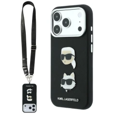 Чохол Karl Lagerfeld Saffiano Karl&Choupette Heads Pins Strap Logo для iPhone 18 Pro | 17 Pro Black (KLHCP18LPSWFDHPSK)