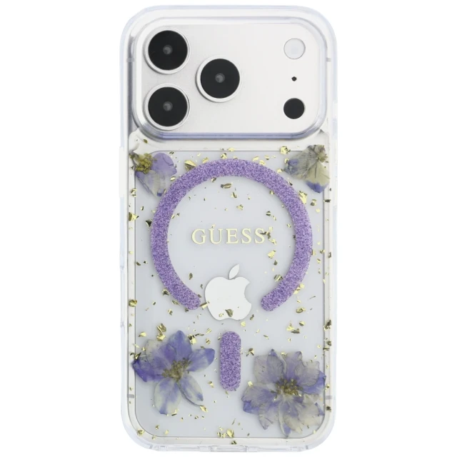 Чохол Guess Resin Flowers Glitter для iPhone 18 Pro | 17 Pro Purple (GUHMP18LRBFGFGMU)