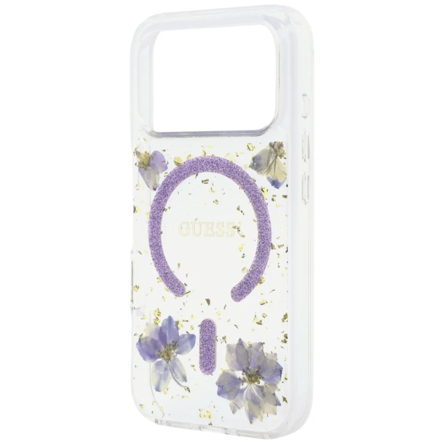 Чохол Guess Resin Flowers Glitter для iPhone 18 Pro | 17 Pro Purple (GUHMP18LRBFGFGMU)