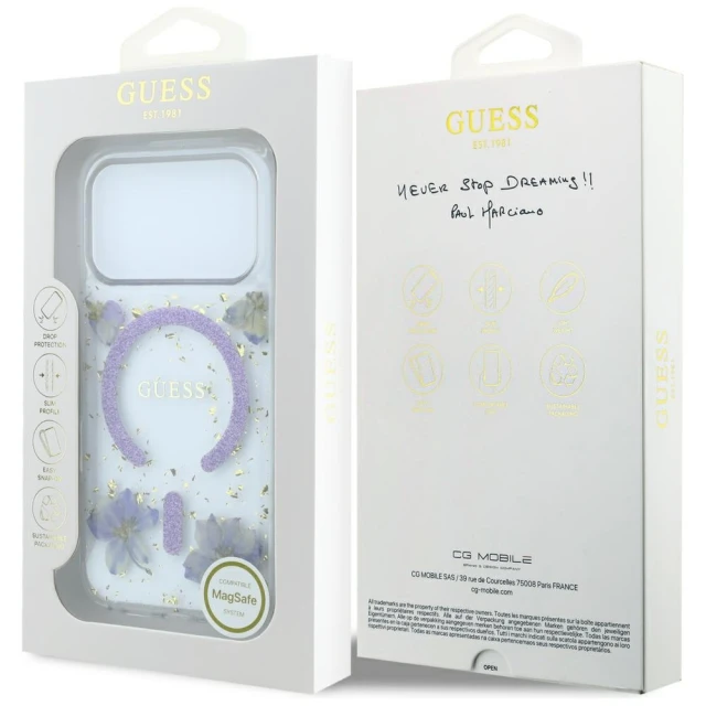 Чохол Guess Resin Flowers Glitter для iPhone 18 Pro | 17 Pro Purple (GUHMP18LRBFGFGMU)