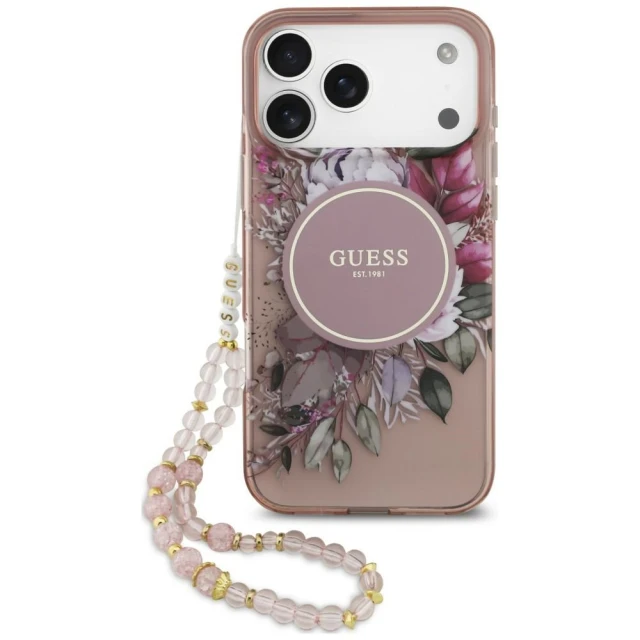 Чохол Guess IML Flowers Pearl Strap для iPhone 18 Pro Max | 17 Pro Max Pink (GUHMP18XHFWBRCESP)