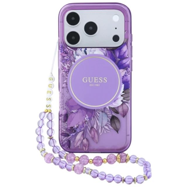 Чохол Guess IML Flowers Pearl Strap для iPhone 18 Pro Max | 17 Pro Max Purple (GUHMP18XHFWBRCESU)