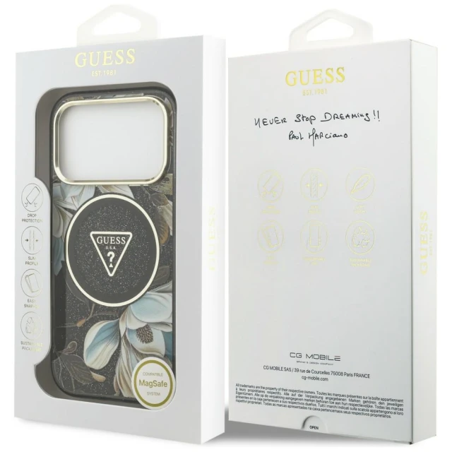 Чохол Guess IML Glitter Flowers Triangle для iPhone 18 Pro Max | 17 Pro Max Black (GUHMP18XHFLPEDK)