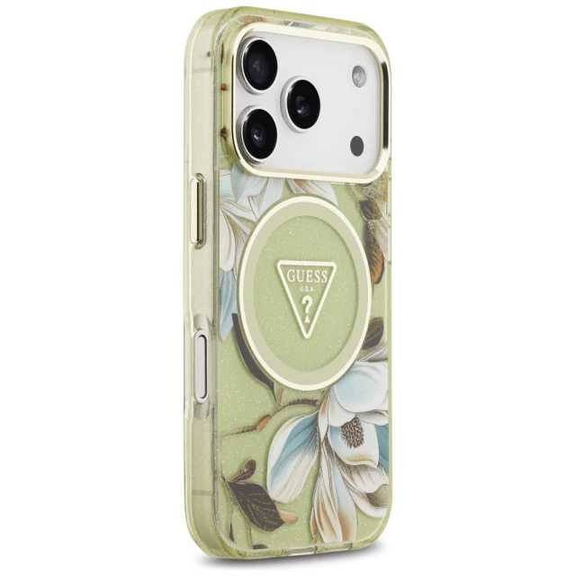 Чохол Guess IML Glitter Flowers Triangle для iPhone 18 Pro Max | 17 Pro Max Green (GUHMP18XHFLPEDN)