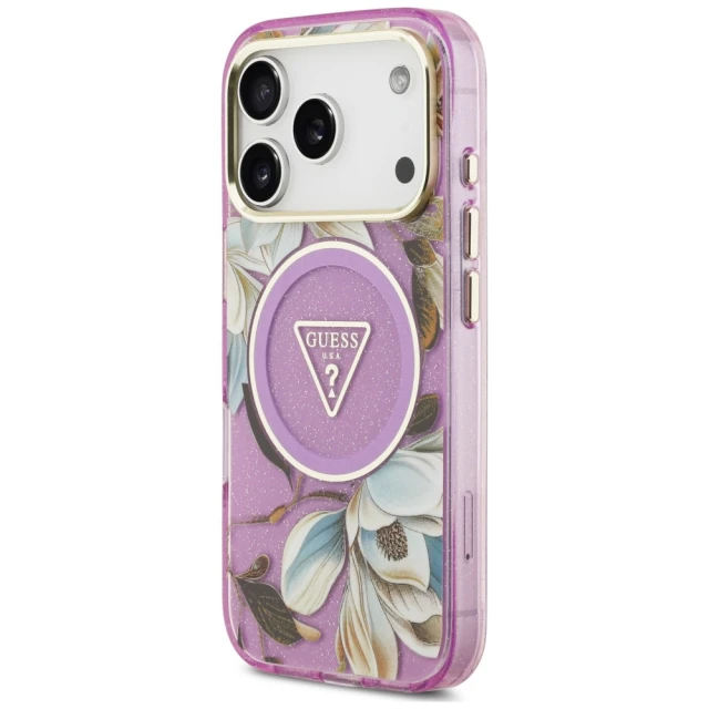 Чохол Guess IML Glitter Flowers Triangle для iPhone 18 Pro Max | 17 Pro Max Purple (GUHMP18XHFLPEDU)