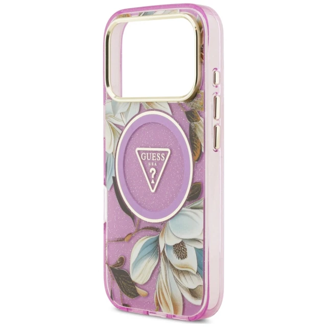 Чохол Guess IML Glitter Flowers Triangle для iPhone 18 Pro Max | 17 Pro Max Purple (GUHMP18XHFLPEDU)