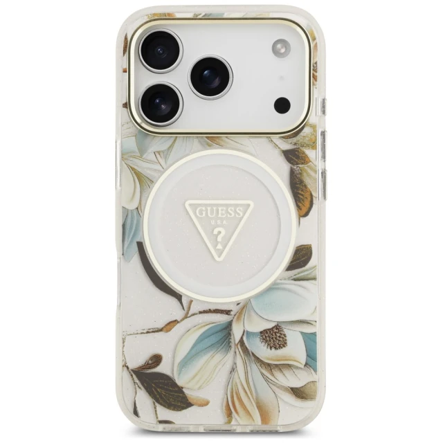 Чохол Guess IML Glitter Flowers Triangle для iPhone 18 Pro Max | 17 Pro Max White (GUHMP18XHFLPEDH)