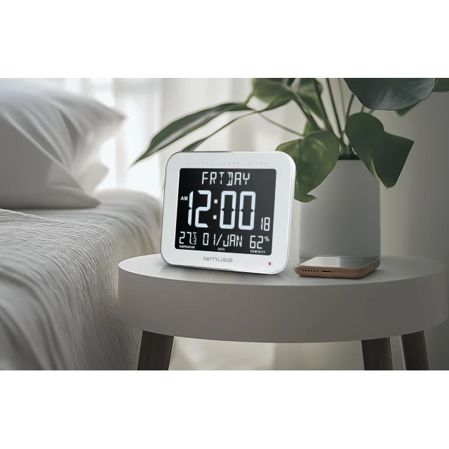 Настінний годинник Muse M-090 WMC з функцією будильника White (3700460209827)