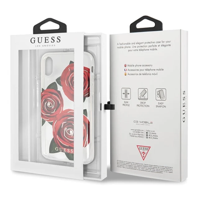 Чохол Guess Flower Desire Red Rose для iPhone X Transparent (GUHCPXROSTR)