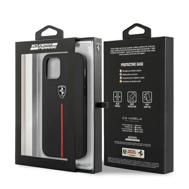 Чохол Ferrari для iPhone 12 Pro Max Off Track Leather Nylon Stripe Black (FEOMSHCP12LBK)