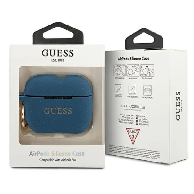 Чохол Guess Silicone Glitter для AirPods Pro Blue (GUACAPSILGLBL)