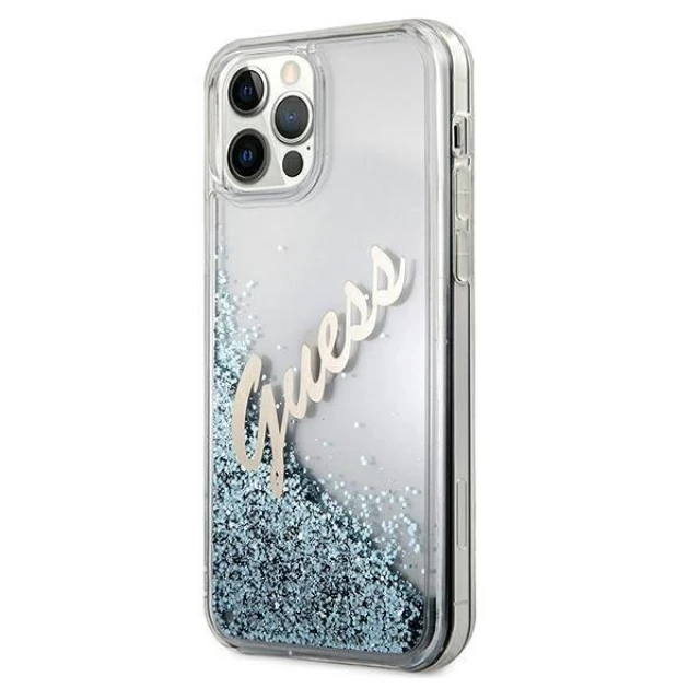 Чохол Guess Glitter Vintage Script для iPhone 12 Pro Max Blue (GUHCP12LGLVSBL)