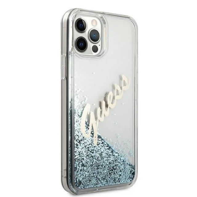 Чохол Guess Glitter Vintage Script для iPhone 12 Pro Max Blue (GUHCP12LGLVSBL)