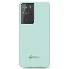 Чехол Guess Silicone Script Metal Logo для Samsung Galaxy S21 Ultra Blue (GUHCS21LLSLMGLB)