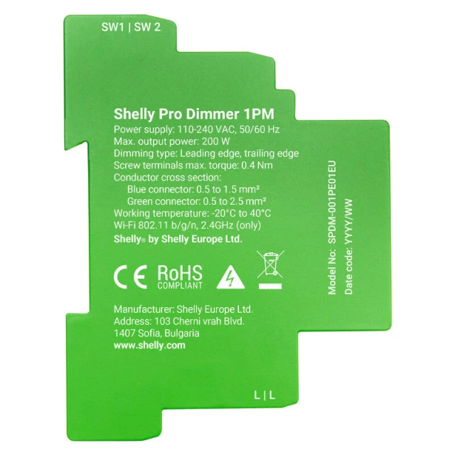 Диммер DIN Shelly Pro Dimmer 1 Wi-Fi Bluetooth (ProDimmer1)