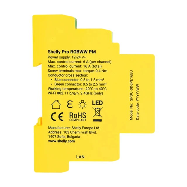 LED контролер Shelly RGBWW Pro Wi-Fi 5-канальний DIN (3800235268216)