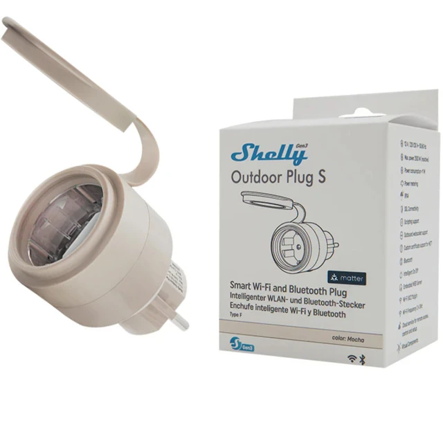 Розумна розетка Shelly Plug S MTR Gen3 IP44 12A (OutdoorPlugSGen3)