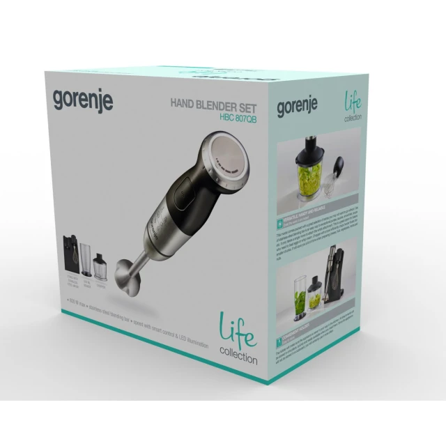 Погружной блендер Gorenje HBC807QB 800 Вт с измельчителем Black (3838782393914)