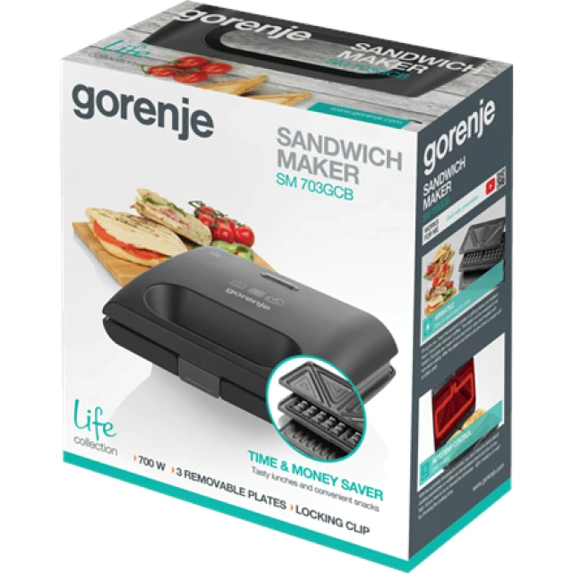 Сендвічниця Gorenje SM703GCB 700 Вт Black (3838782657689)