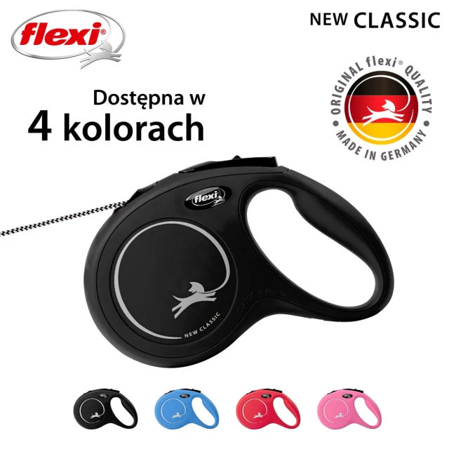 Рулетка-повідець для собак Flexi New Classic M трос 5 м до 20 кг Black (4000498022627)