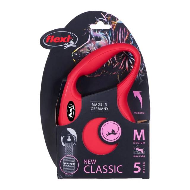 Рулетка-повідець для собак Flexi New Classic M стрічка 5 м Red (4000498032206)