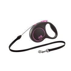 Рулетка-повідець для собак Flexi Black Design M трос 5 м до 25 кг Pink (4000498033418)