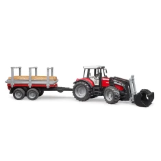 Трактор Massey Ferguson 7480 з фронтальним навантажувачем та причепом для перевезення деревини Bruder (2046)