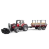 Трактор Massey Ferguson 7480 з фронтальним навантажувачем та причепом для перевезення деревини Bruder (2046)