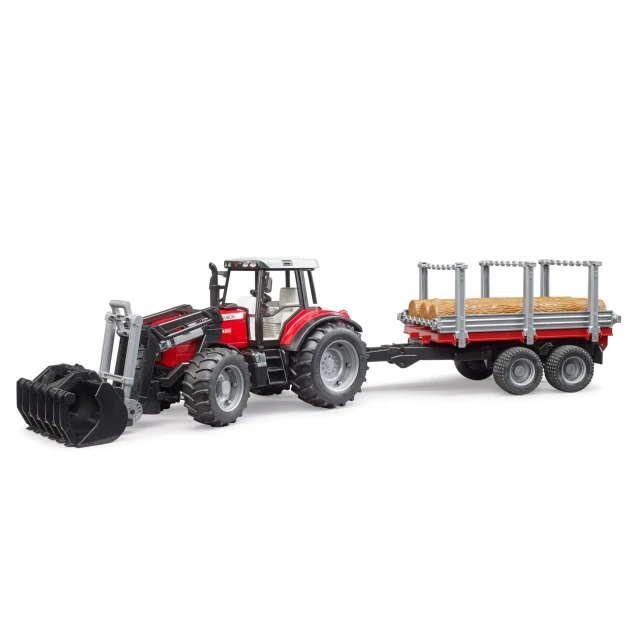 Трактор Massey Ferguson 7480 з фронтальним навантажувачем та причепом для перевезення деревини Bruder (2046)