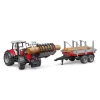 Трактор Massey Ferguson 7480 з фронтальним навантажувачем та причепом для перевезення деревини Bruder (2046)