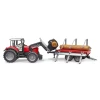 Трактор Massey Ferguson 7480 з фронтальним навантажувачем та причепом для перевезення деревини Bruder (2046)
