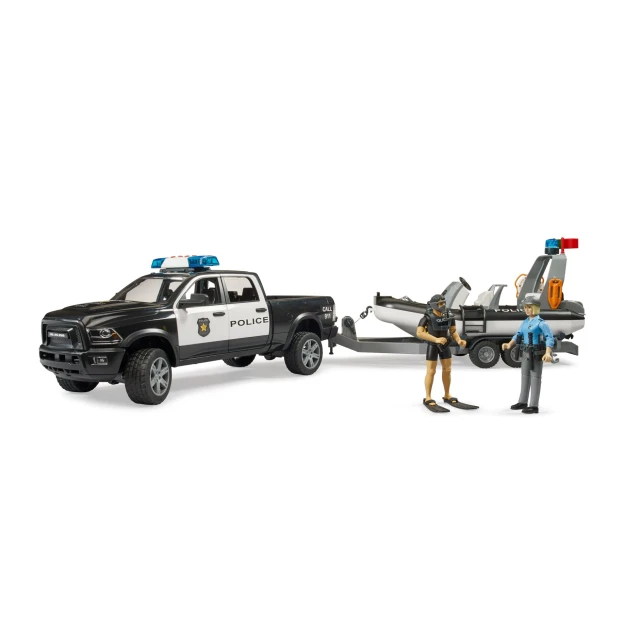 Поліцейський RAM 2500 з автовозом, човном та сигналізатором Bruder (2507)