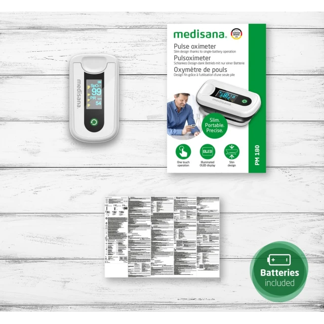 Пульсоксиметр Medisana PM 180 дисплей OLED точність 2 bpm 68x38x27 мм (4015588794933)