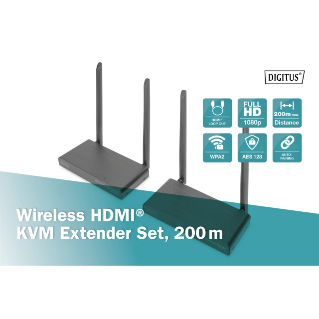Бездротовий Digitus HDMI KVM екстендер DS-55321 200 м (4016032478812)