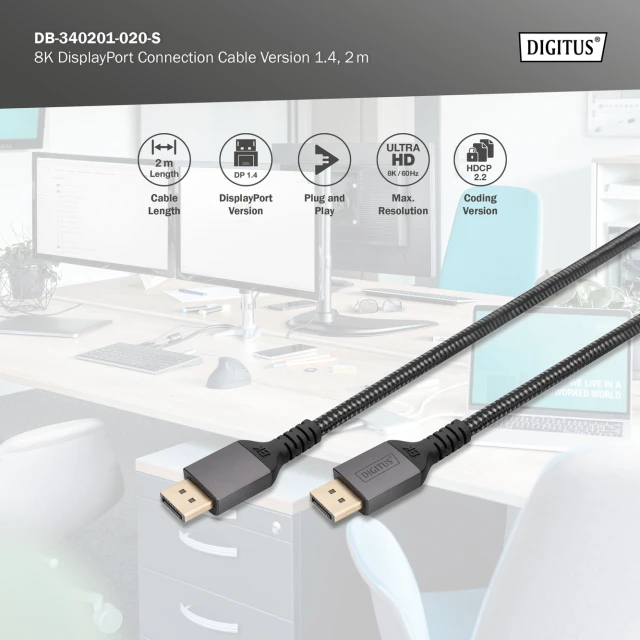 Кабель Digitus DB-340201-020-S DisplayPort - DisplayPort (4016032481010)