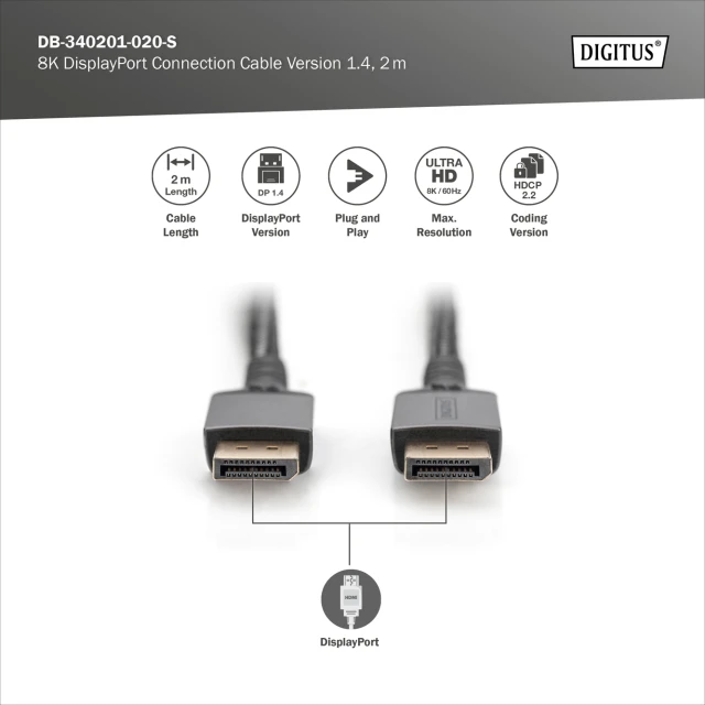 Кабель Digitus DB-340201-020-S DisplayPort - DisplayPort (4016032481010)