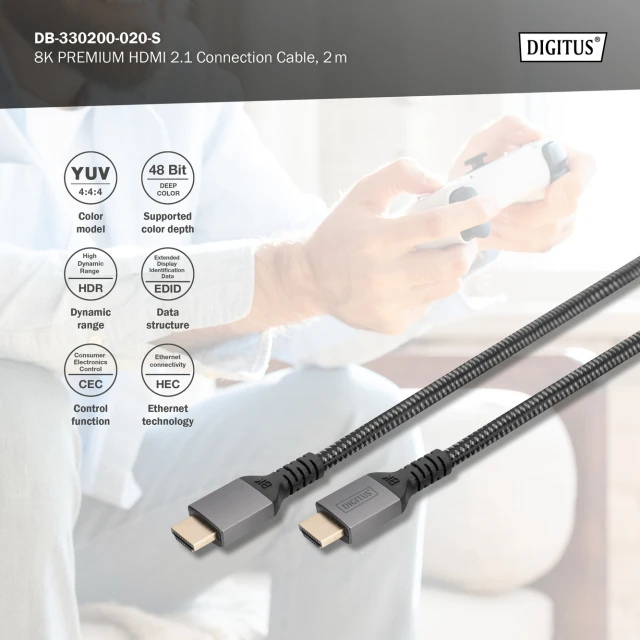 Кабель Digitus DB-330200-020-S HDMI 8K Ultra High Speed 2 м Black (4016032481218)