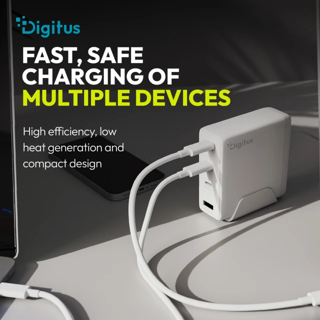 Мережевий зарядний пристрій Digitus GaN 140 Вт 3x USB-C + 1x USB-A White (4016032505853)
