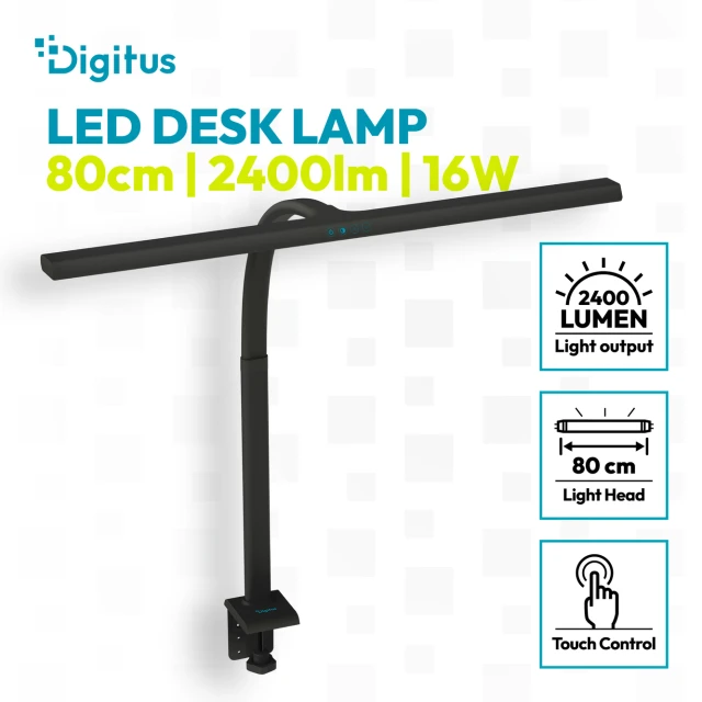 Настільна Digitus LED-лампа 80 см 2400 lm 16 Вт Black (4016032508380)